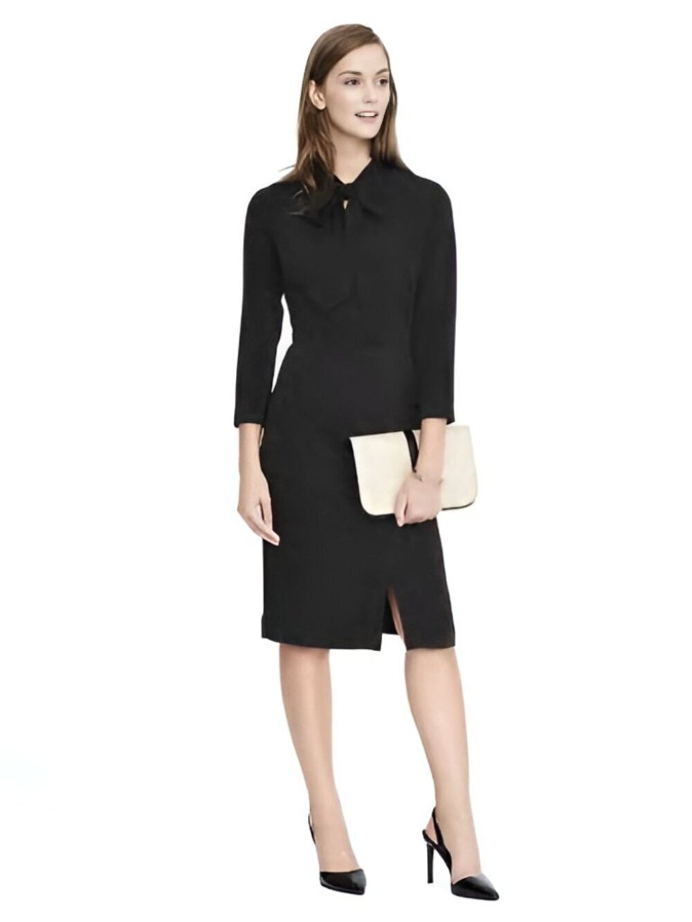 2/$30 Banana Republic Bow Tie Neck Sheath Dress Black 2 #A2419